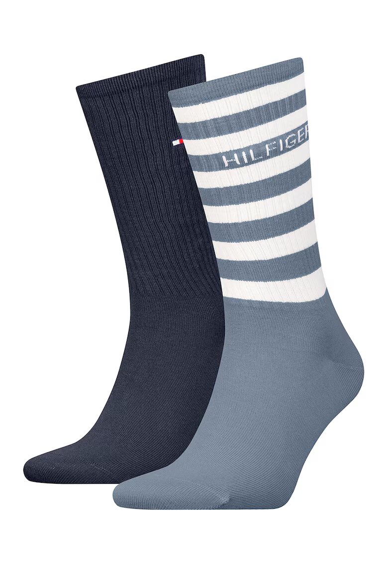 Tommy Hilfiger Set de sosete lungi cu model - 2 perechi - Alb/Albastru ultramarin/Albastru prafuit