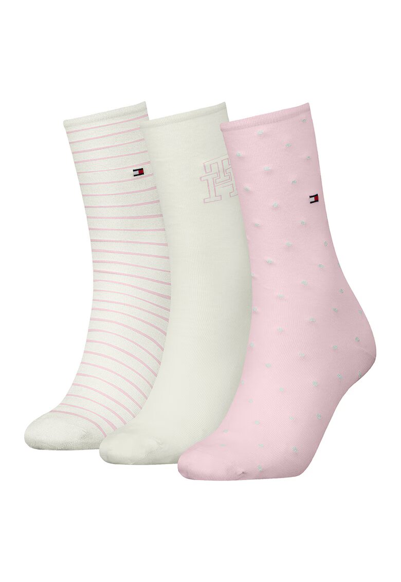 Tommy Hilfiger Set de sosete lungi cu model variat - 3 perechi - Roz pastel/Verde fistic