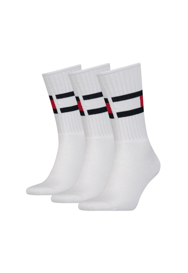 Tommy Hilfiger Set de sosete lungi cu monograma - 3 perechi - Alb
