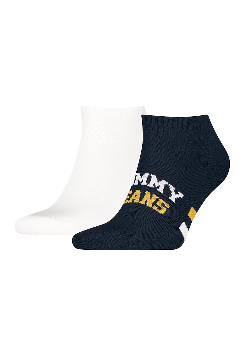 Tommy Hilfiger Set de sosete pana la glezna unisex cu logo - 2 perechi - Albastru ultramarin/Galben sofran/Alb optic