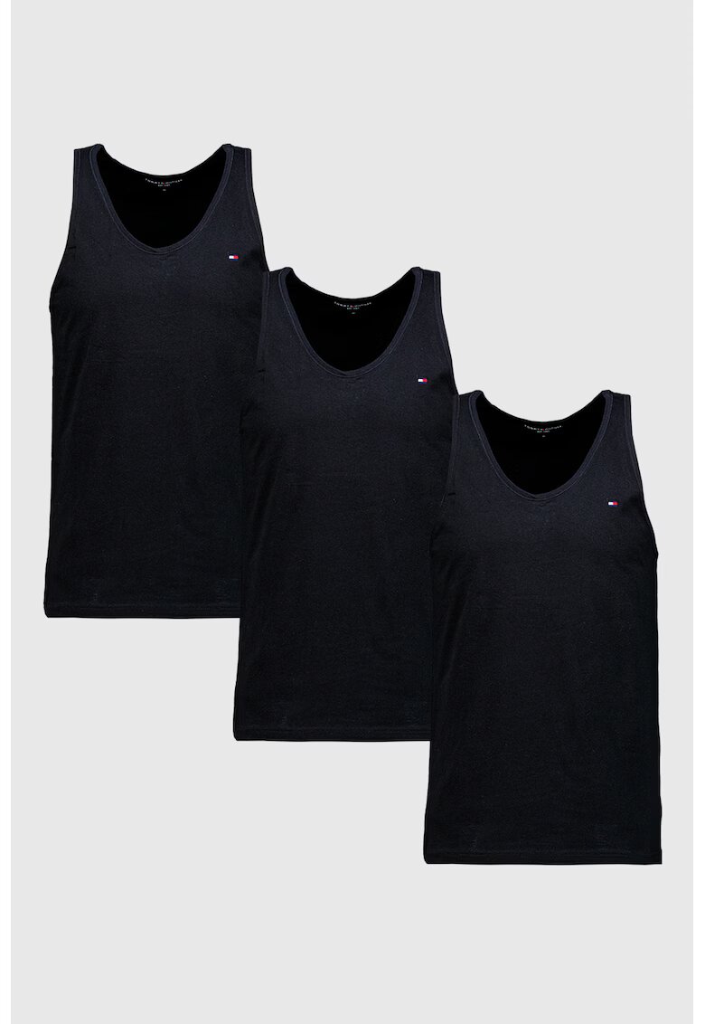 Tommy Hilfiger Set de top-uri din bumbac - 3 piese - Negru