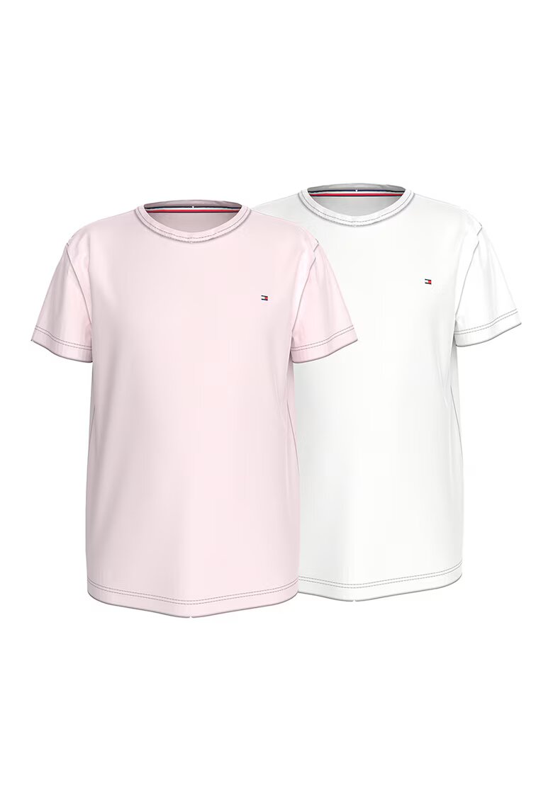 Tommy Hilfiger Set de tricouri din bumbac- 2 piese - Alb/Roz pal