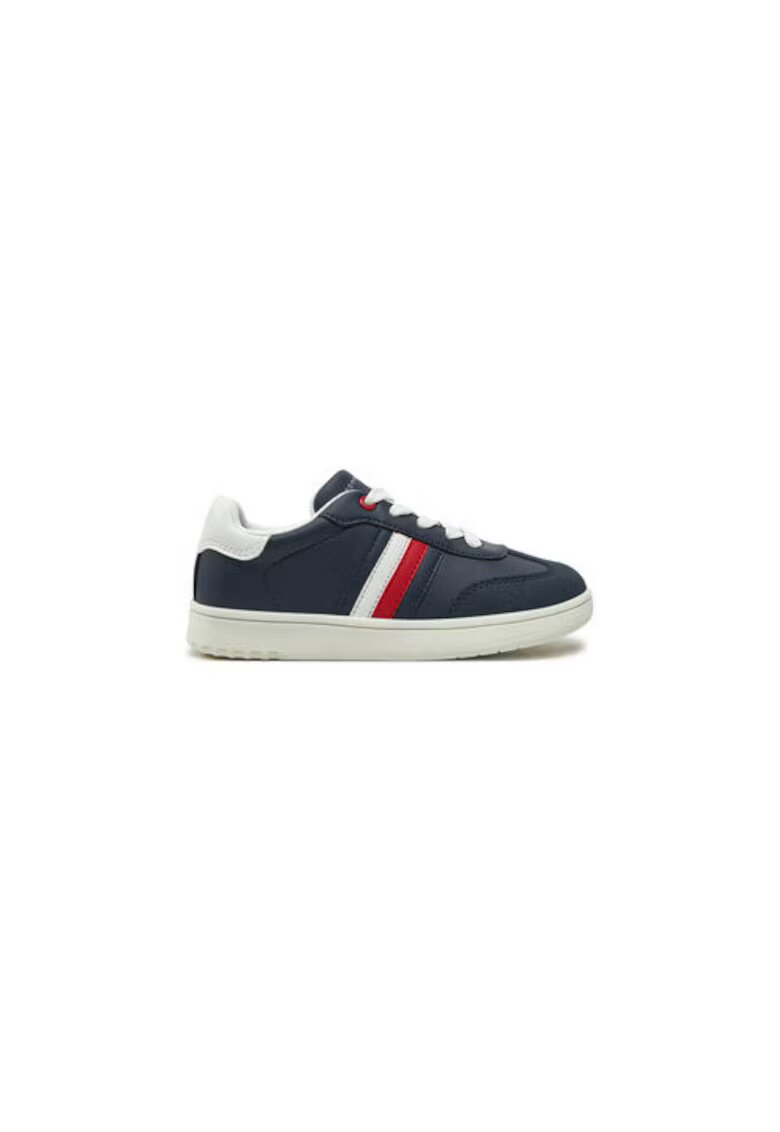 Tommy Hilfiger Tenisi pentru baieti - piele ecologica - bleumarin - talpa sintetica alba - accente rosii si albe