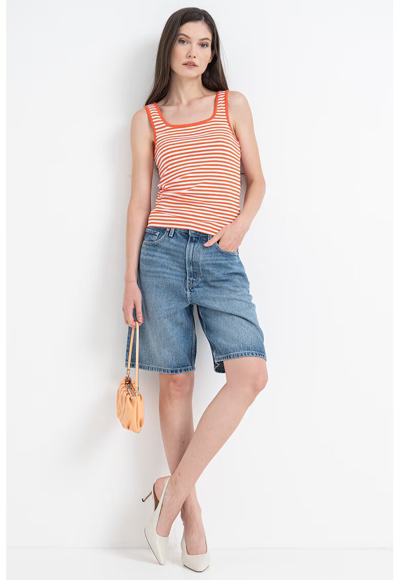 Tommy Hilfiger Top cu decolteu patrat - Alb/Portocaliu mandarina