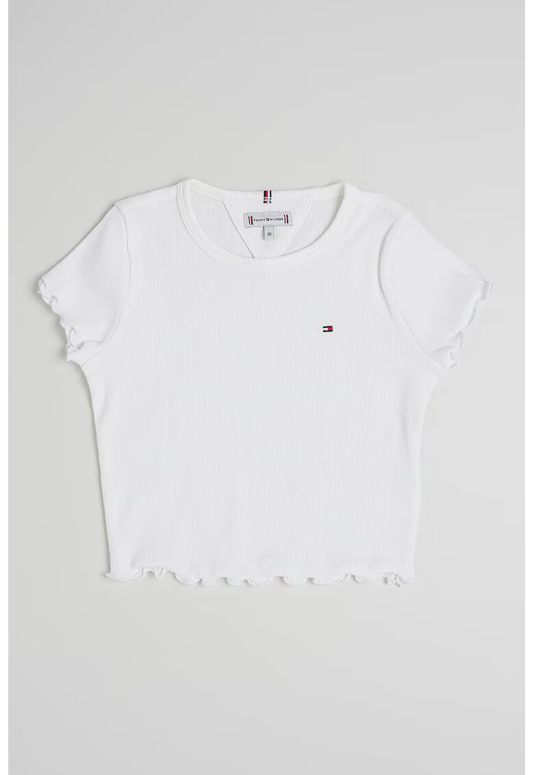 Tommy Hilfiger Tricou crop slim fit cu terminatii valurite - Alb optic