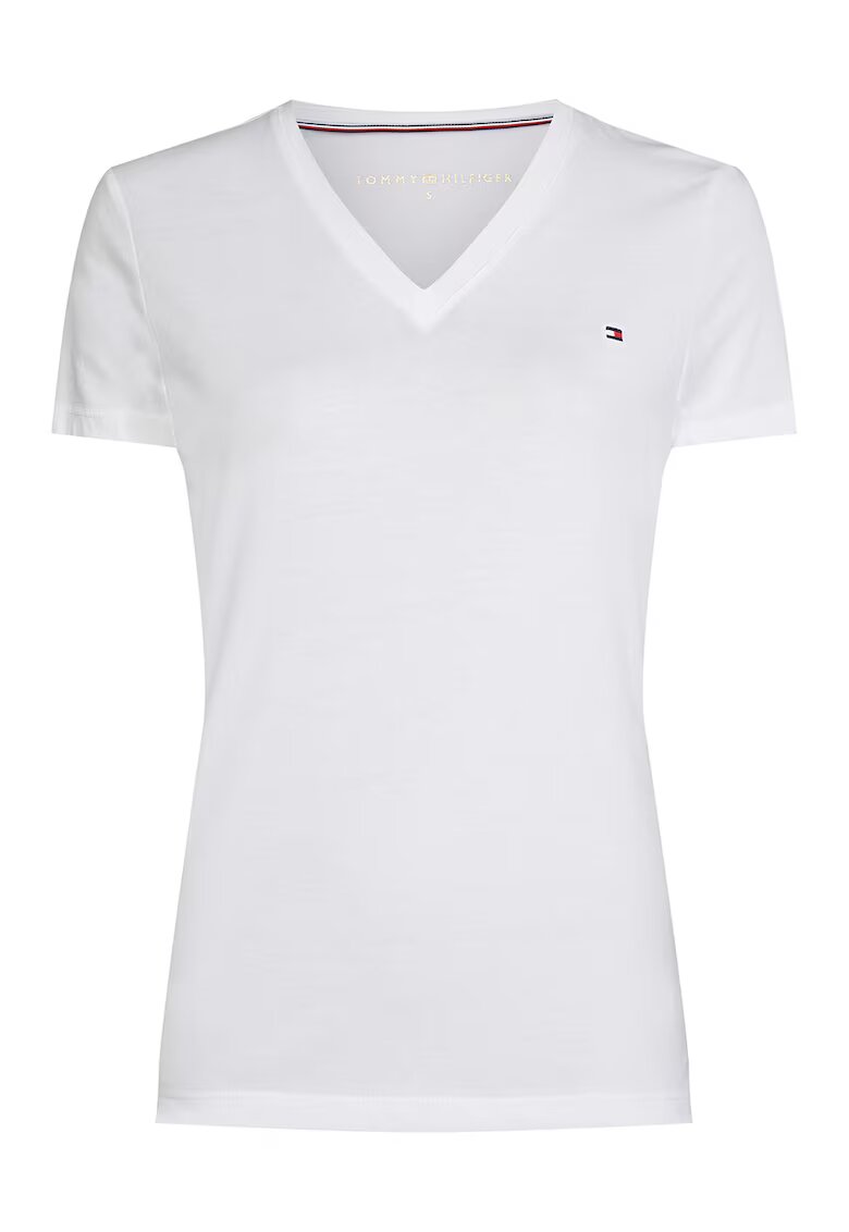 Tommy Hilfiger Tricou cu decolteu in V si model uni - Alb