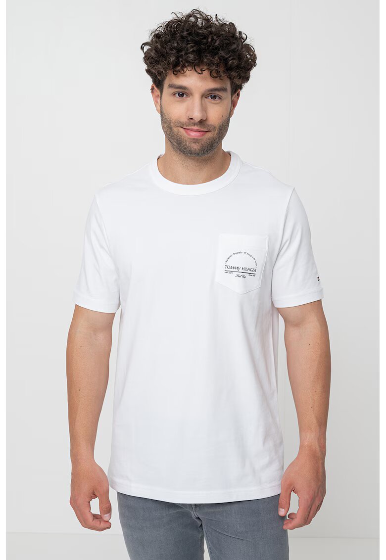 Tommy Hilfiger Tricou cu decolteu la baza gatului si buzunar pe piept - Alb optic