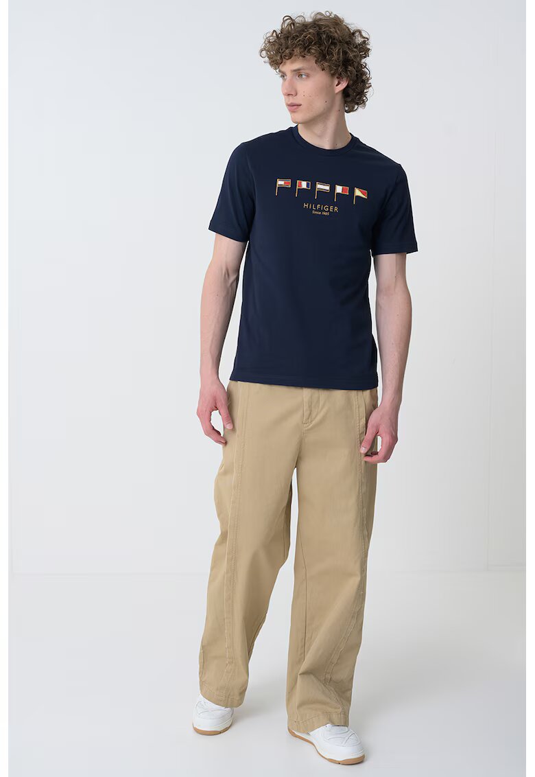 Tommy Hilfiger Tricou cu decolteu la baza gatului si detalii brodate - Bleumarin