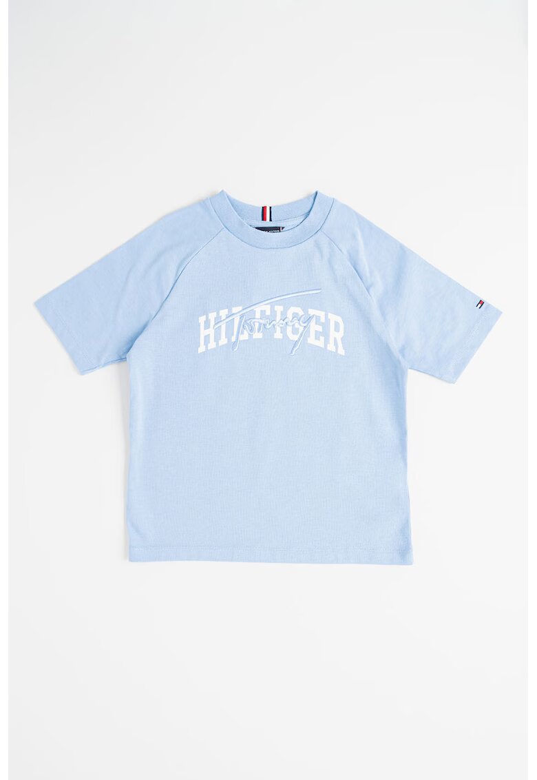 Tommy Hilfiger Tricou cu decolteu la baza gatului si imprimeu - Alb/Albastru pastel