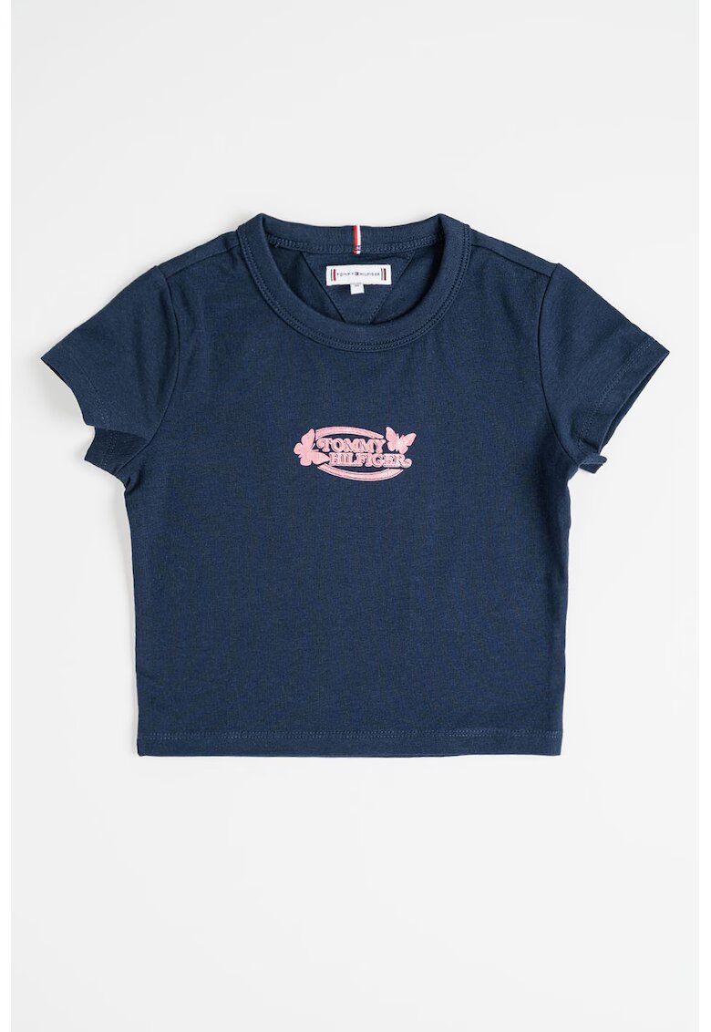 Tommy Hilfiger Tricou cu decolteu la baza gatului si imprimeu logo - Albastru ultramarin