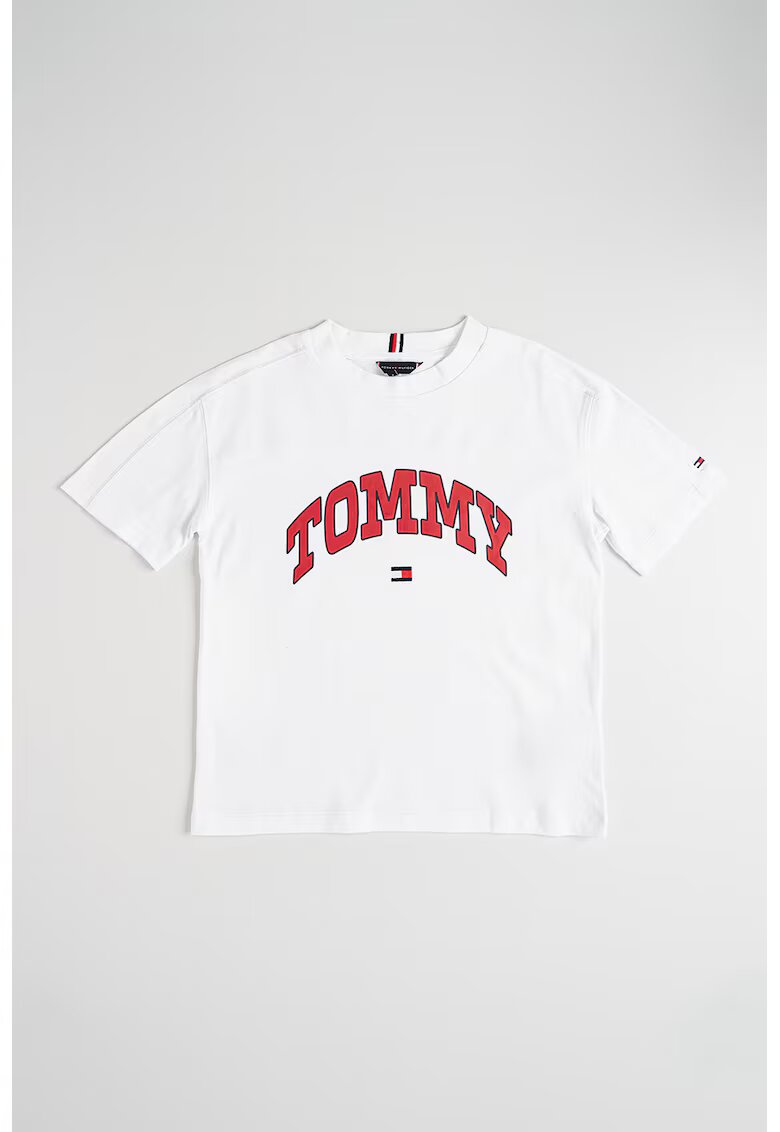 Tommy Hilfiger Tricou cu imprimeu logo curbat - Rosu/Alb