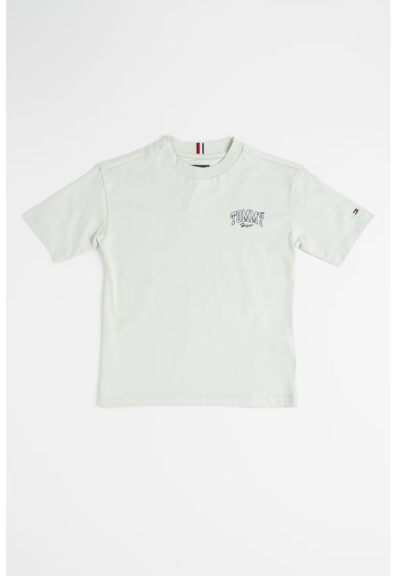 Tommy Hilfiger Tricou cu imprimeu logo si decolteu la baza gatului Varsity - Albastru ultramarin/Verde deschis