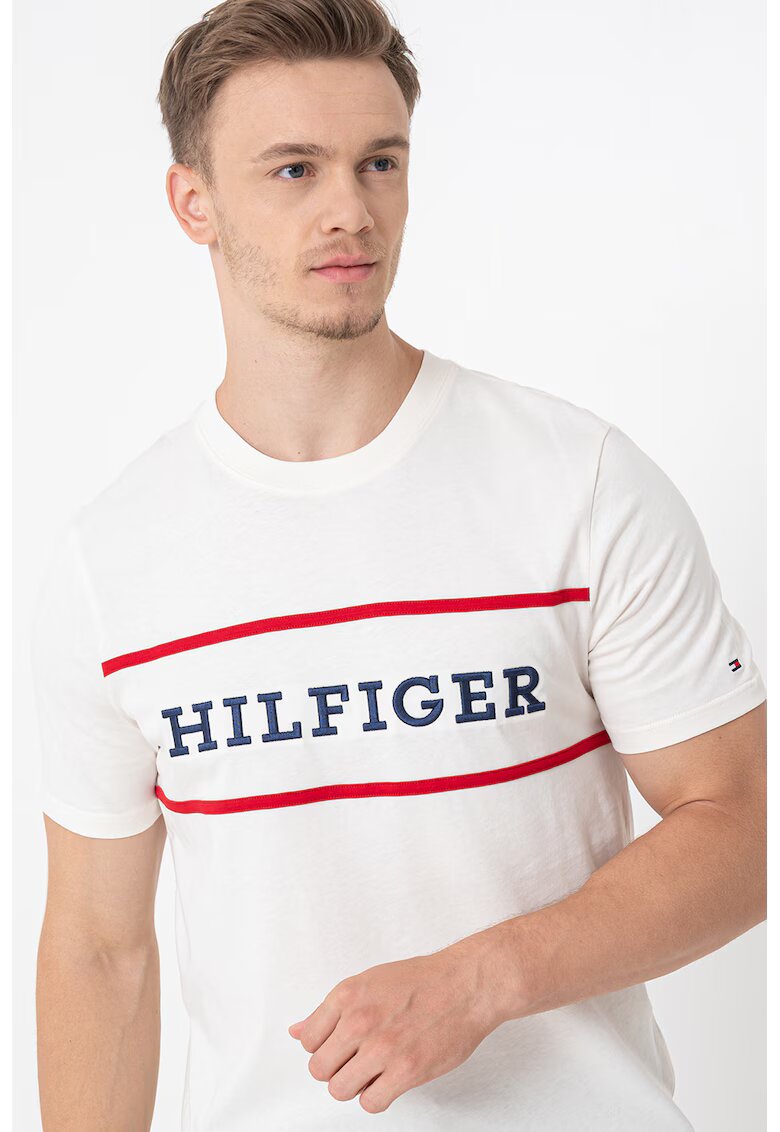Tommy Hilfiger Tricou cu imprimeu si decolteu la baza gatului - Rosu/Albastru ultramarin/Crem