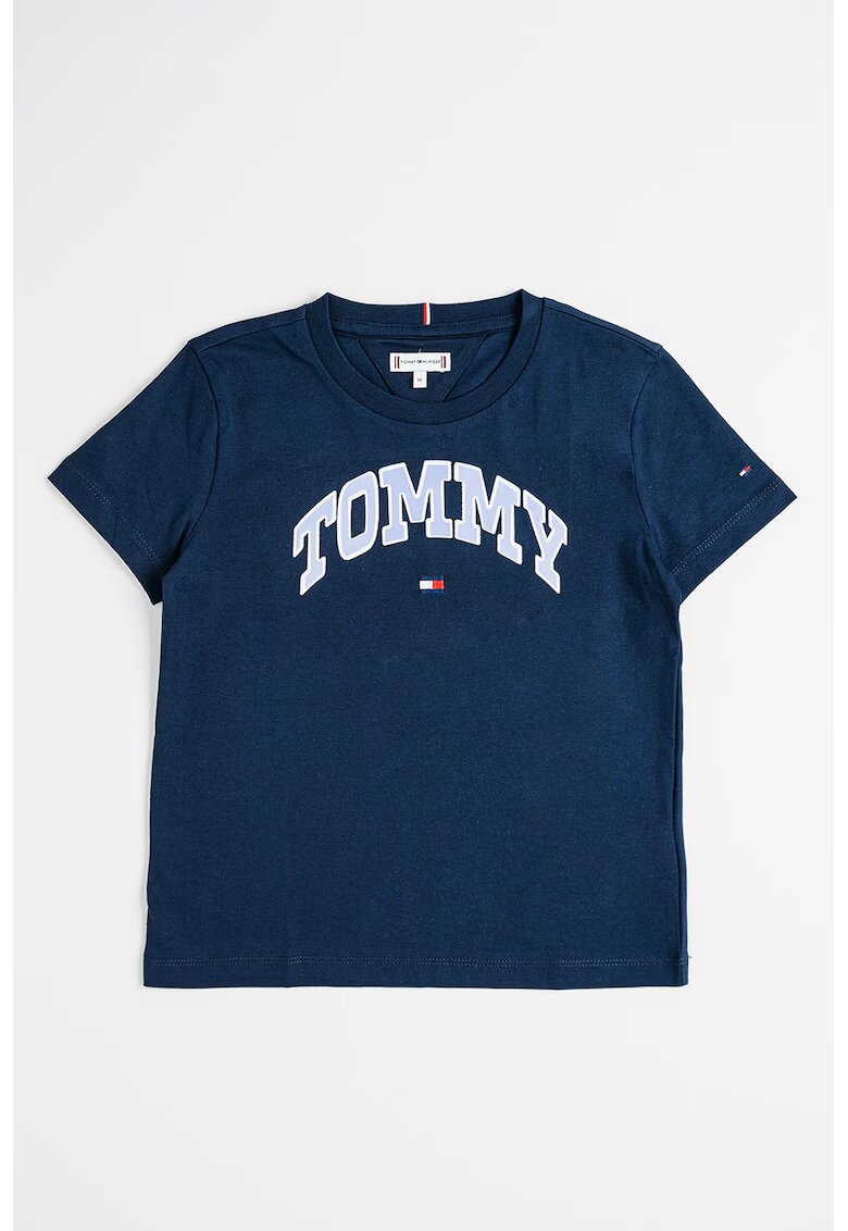 Tommy Hilfiger Tricou cu logo si decolteu la baza gatului - Albastru ultramarin