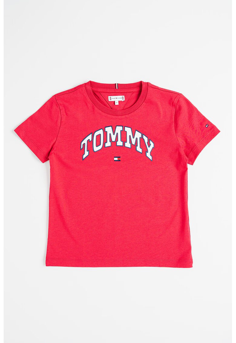 Tommy Hilfiger Tricou cu logo si decolteu la baza gatului - Roz aprins