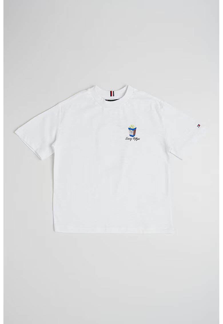 Tommy Hilfiger Tricou de bumbac cu imprimeu grafic si logo - Albastru inchis/Portocaliu stins/Gri deschis melange