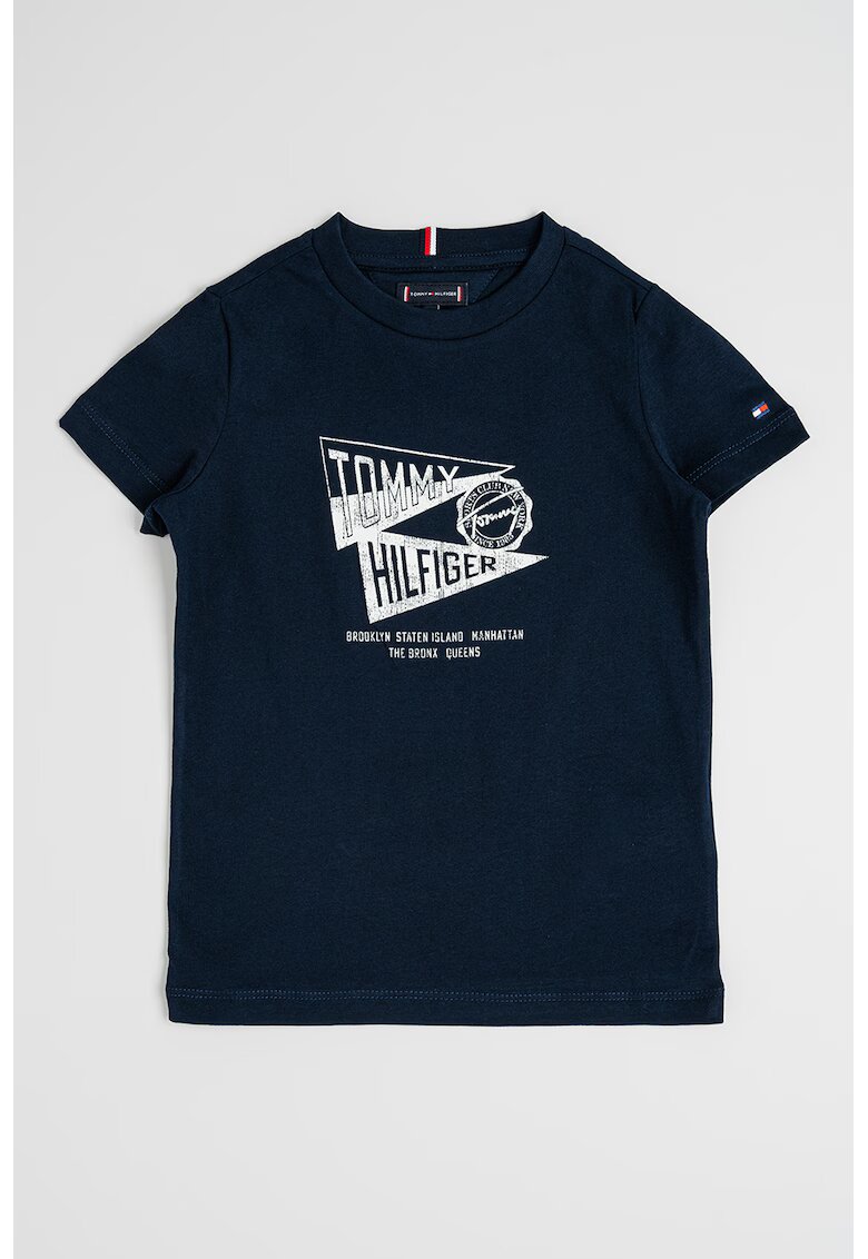 Tommy Hilfiger Tricou de bumbac cu imprimeu logo - Alb murdar/Bleumarin