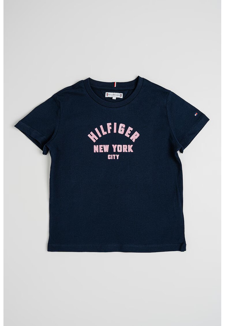 Tommy Hilfiger Tricou de bumbac cu imprimeu logo - Roz fandango/Bleumarin