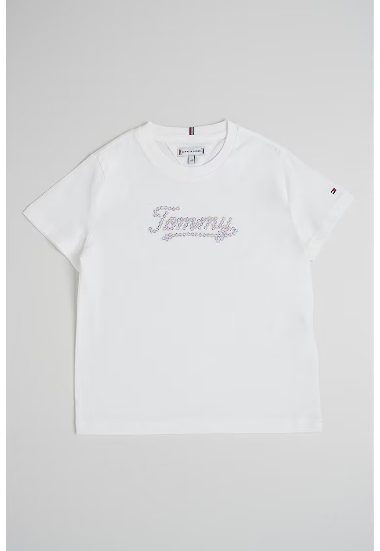 Tommy Hilfiger Tricou de bumbac cu logo brodat - Albastru pastel/Roz pastel/Alb optic