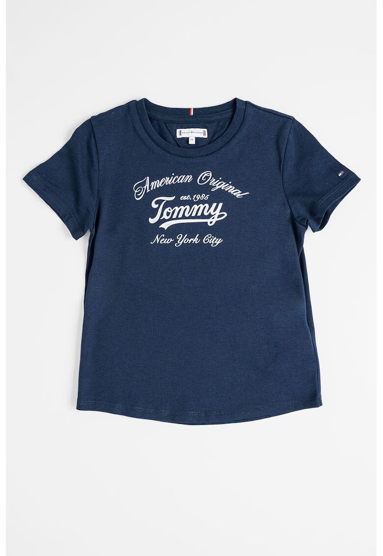 Tommy Hilfiger Tricou din amestec de bumbac organic si imprimeu logo - Argintiu/Bleumarin