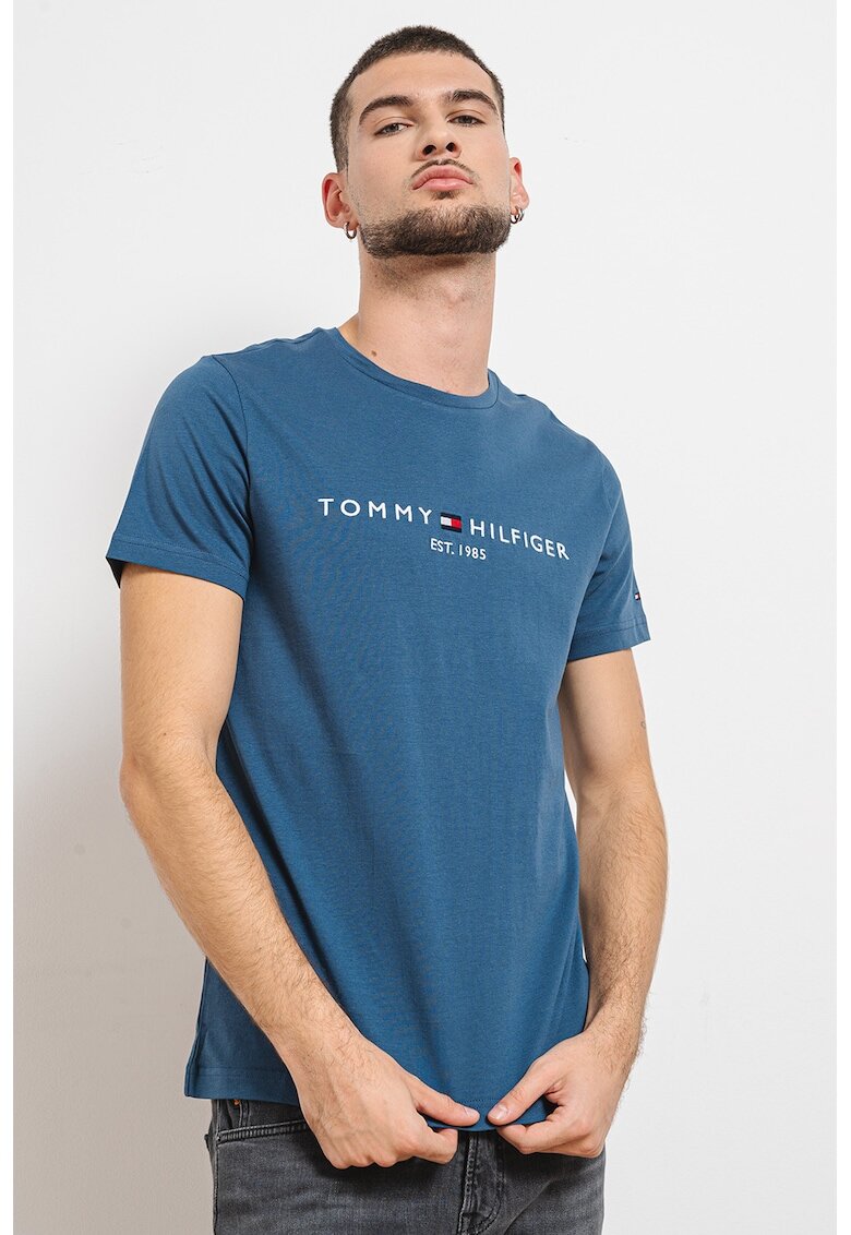 Tommy Hilfiger Tricou din bumbac cu broderie logo - Alb/Albastru inchis/Albastru