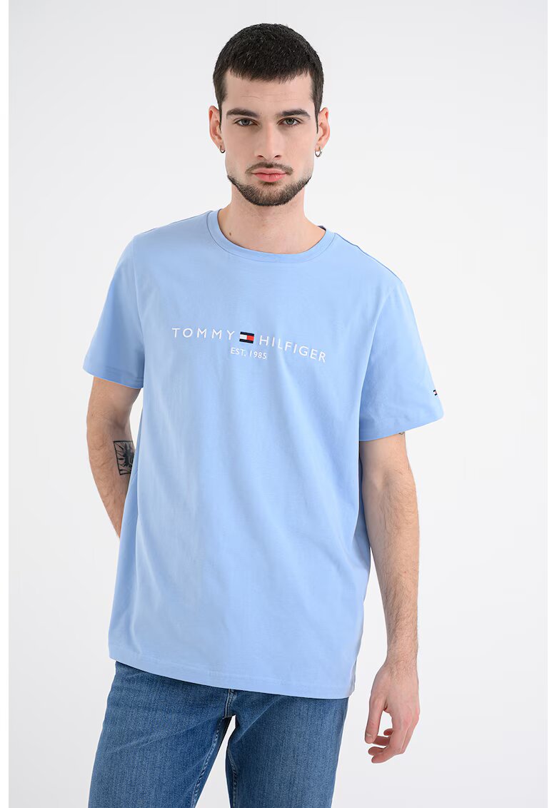 Tommy Hilfiger Tricou din bumbac cu broderie logo - Albastru azur/Albastru glaciar