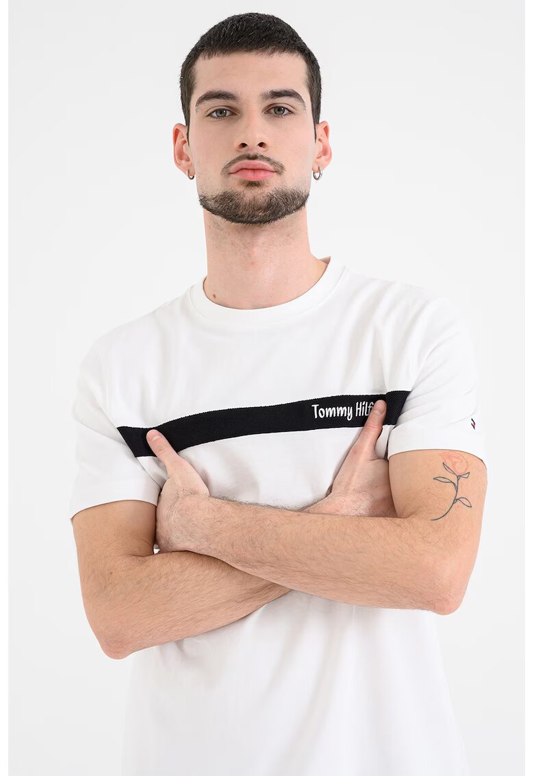 Tommy Hilfiger Tricou din bumbac cu decolteu la baza gatului - Alb/Negru