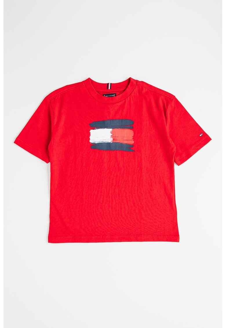 Tommy Hilfiger Tricou din bumbac cu imprimeu logo - Alb/Albastru ultramarin/Rosu inchis
