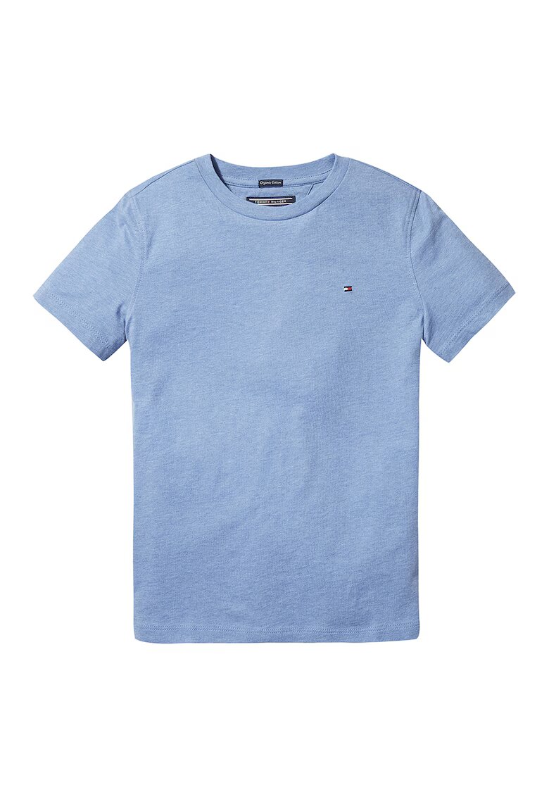 Tommy Hilfiger Tricou din bumbac organic cu decolteu la baza gatului - Albastru lavanda