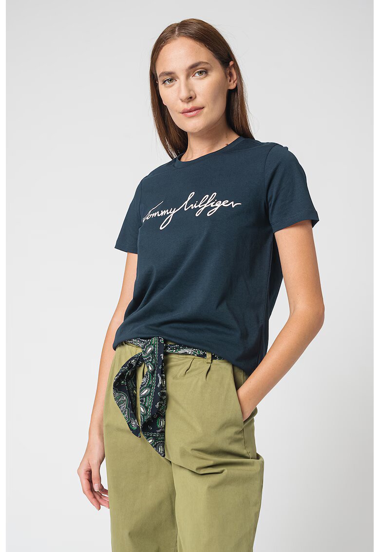 Tommy Hilfiger Tricou din bumbac organic cu imprimeu logo Heritage - Bleumarin