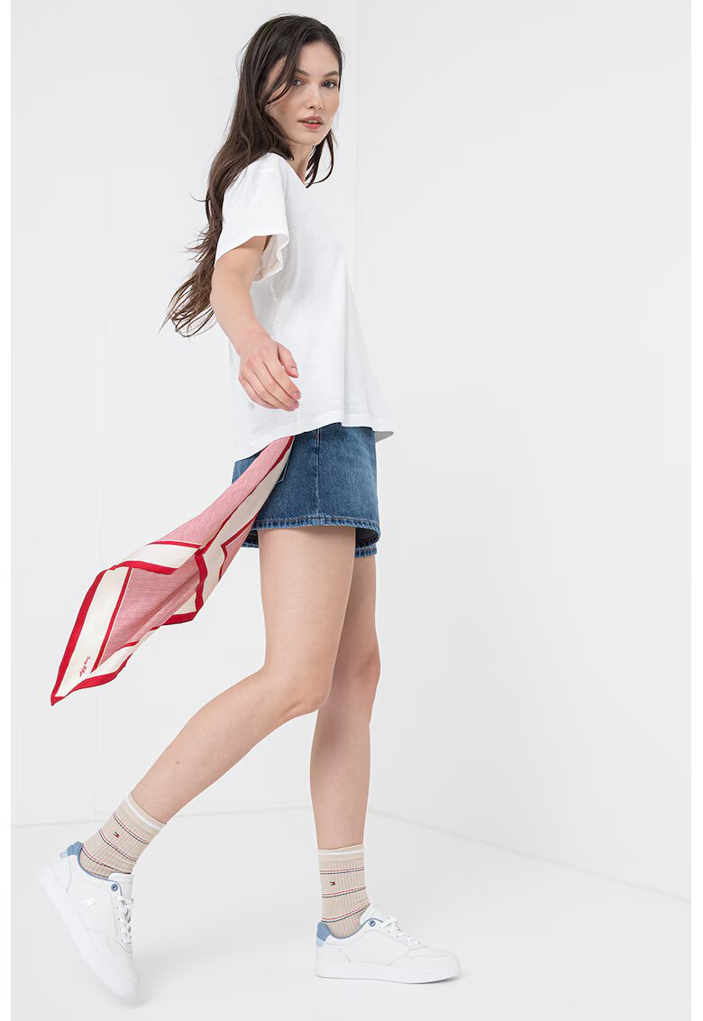 Tommy Hilfiger Tricou lejer cu decolteu in V - Alb optic