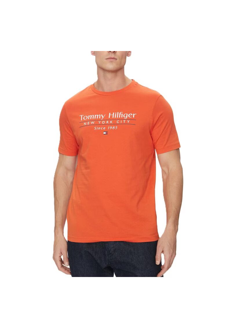 Tommy Hilfiger Tricou pentru Barbati - hilfiger center stack tee - MW0MW38621-SCX - Portocaliu - Portocaliu