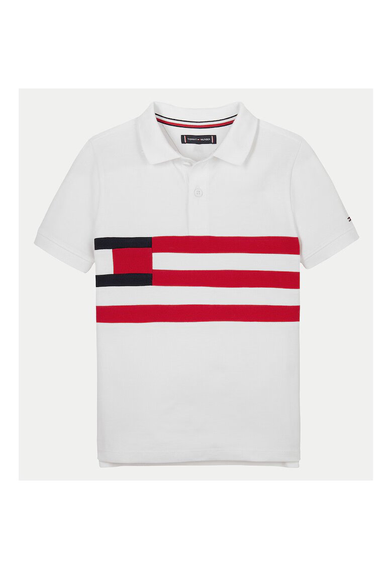 Tommy Hilfiger Tricou Polo Baiat - Alb/Rosu - 100% bumbac - 14Y