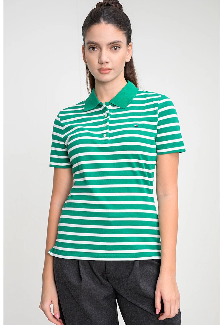 Tommy Hilfiger Tricou polo cu croiala slim-fit si logo - Alb/Verde