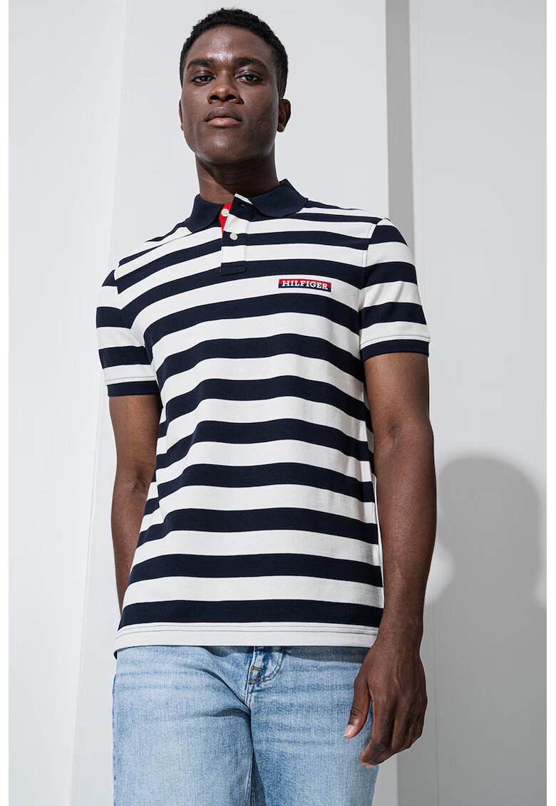 Tommy Hilfiger Tricou polo cu dungi - Crem/Bleumarin