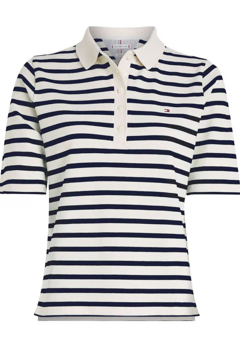 Tommy Hilfiger Tricou Polo dama - Bumbac - Alb/Negru - Alb