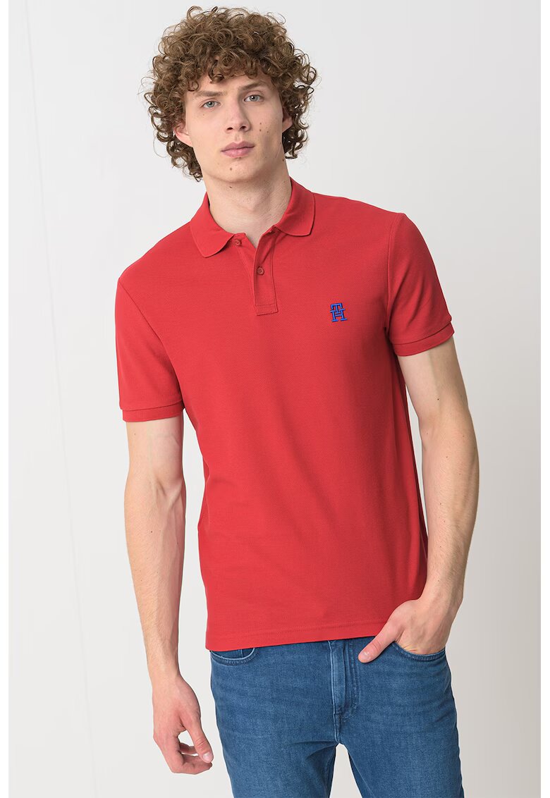 Tommy Hilfiger Tricou polo din bumbac organic - Rosu/Albastru