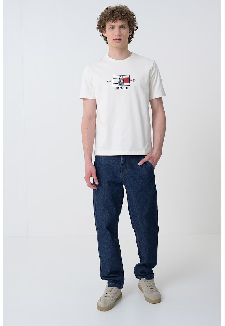 Tommy Hilfiger Tricou regular fit cu decolteu la baza gatului - Alb fildes