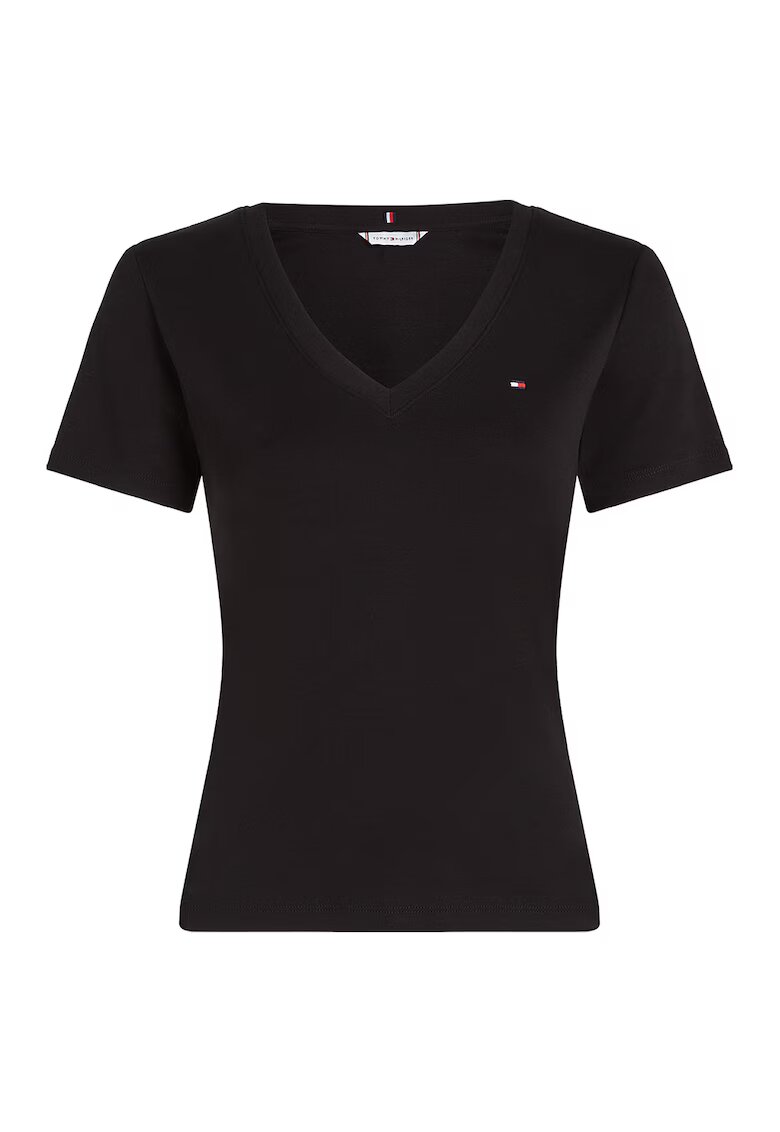 Tommy Hilfiger Tricou slim fit cu decolteu in V Cody - Negru