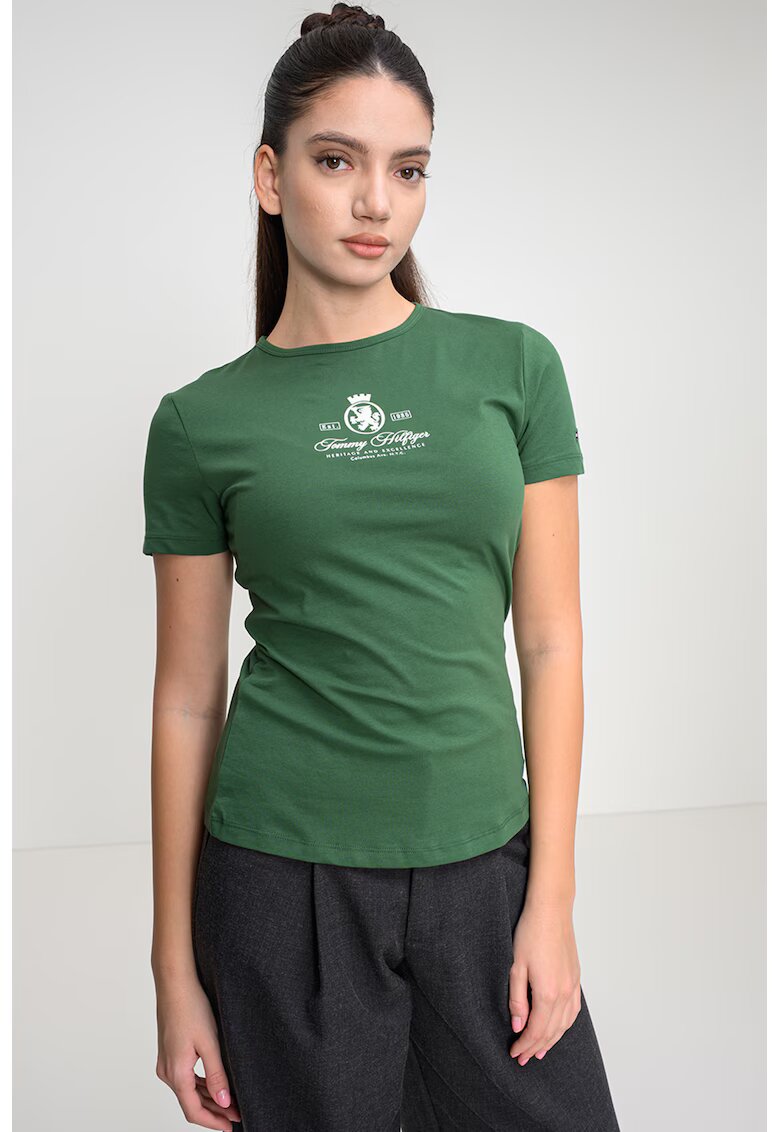 Tommy Hilfiger Tricou slim-fit cu decolteu la baza gatului - Verde