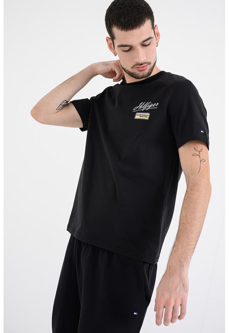 Tommy Hilfiger Tricou slim-fit cu imprimeu logo - Negru
