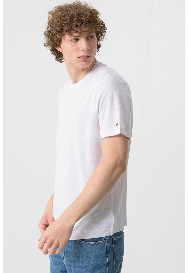 Tommy Hilfiger Tricou uni din amestec de in - Alb optic