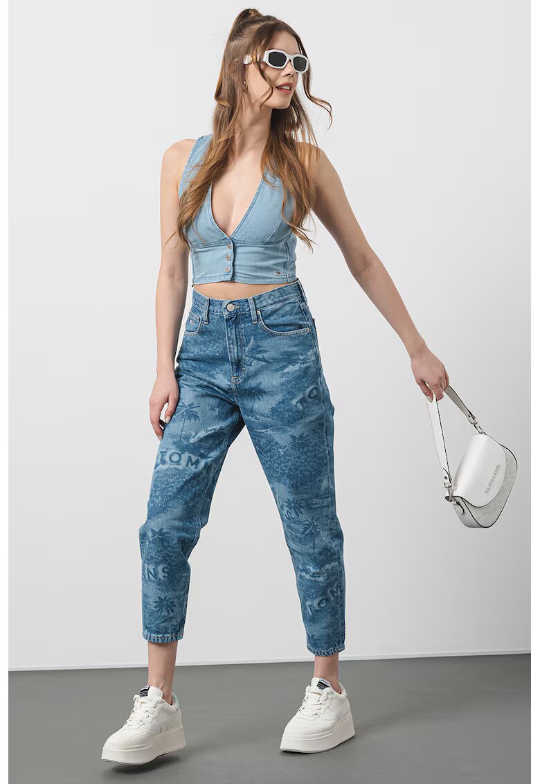 Tommy Jeans Bluza crop de bumbac organic - Albastru deschis