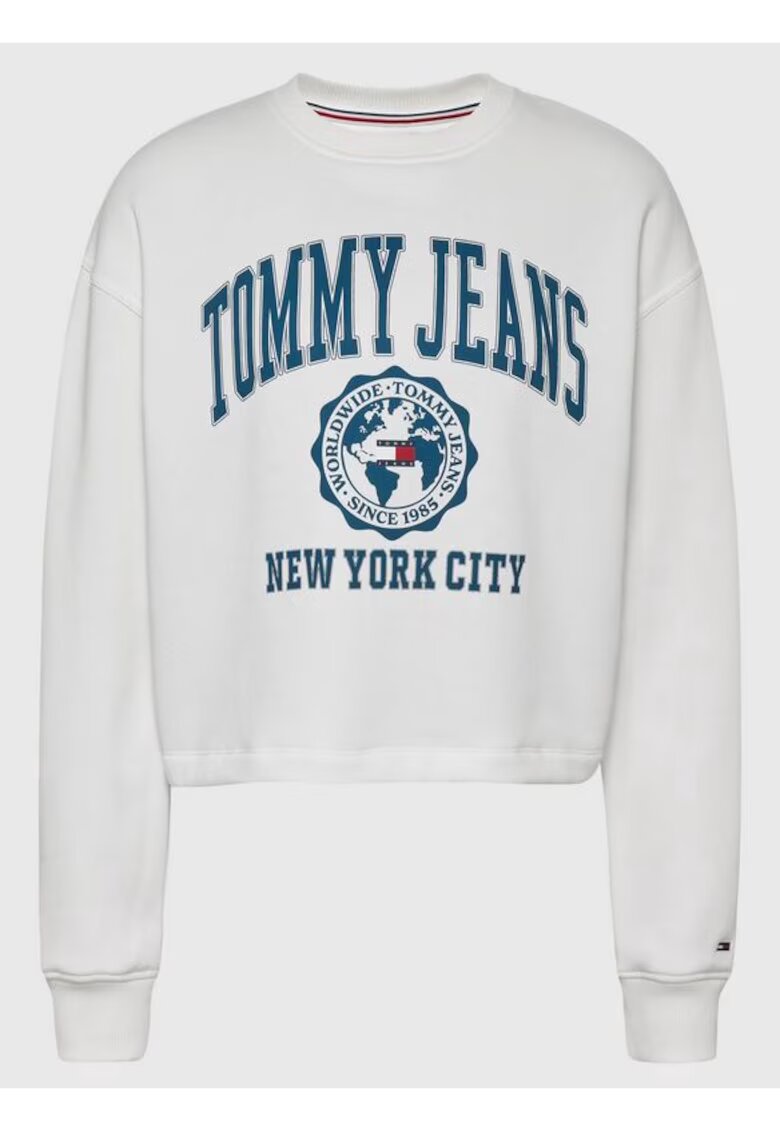 Tommy Jeans Bluza crop pentru femei - College Logo Crew - Bumbac - Alb - Alb