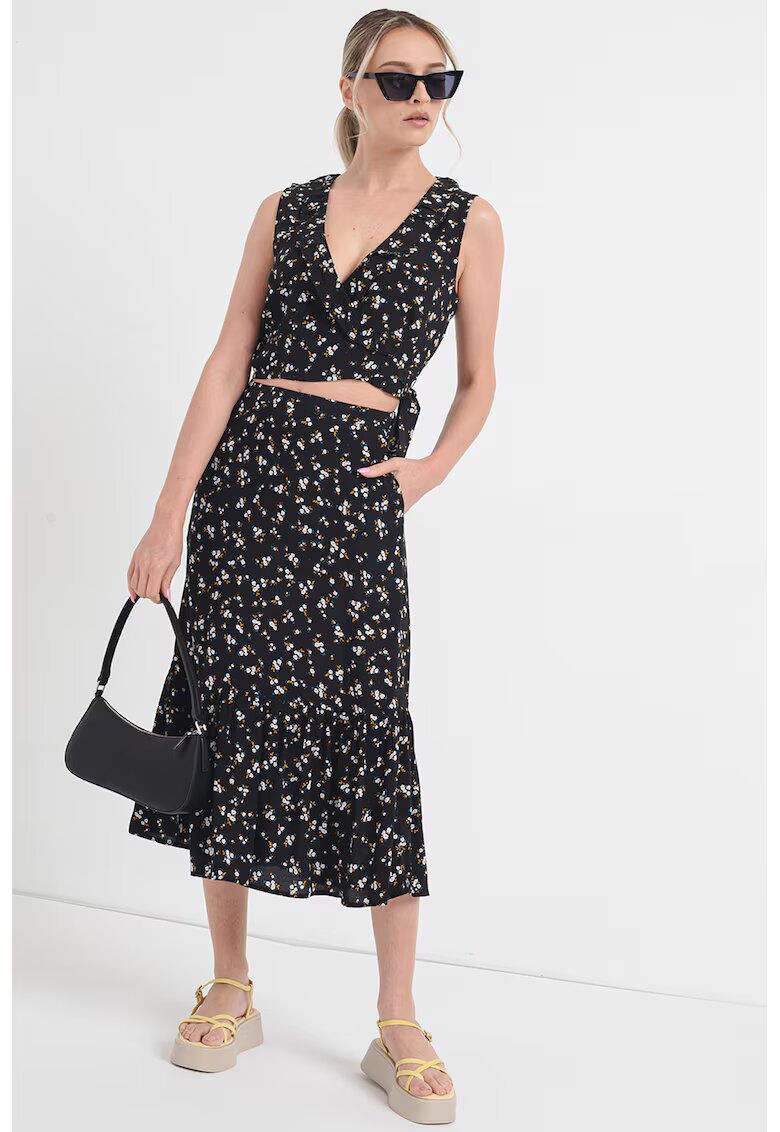 Tommy Jeans Bluza cu decolteu in V si model floral - Alb/Albastru ultramarin/Galben sofran