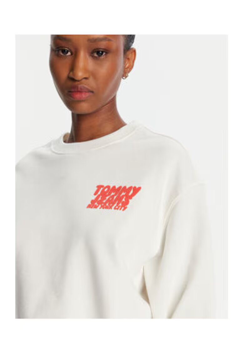 Tommy Jeans Bluza de dama - Alb - 100% bumbac -