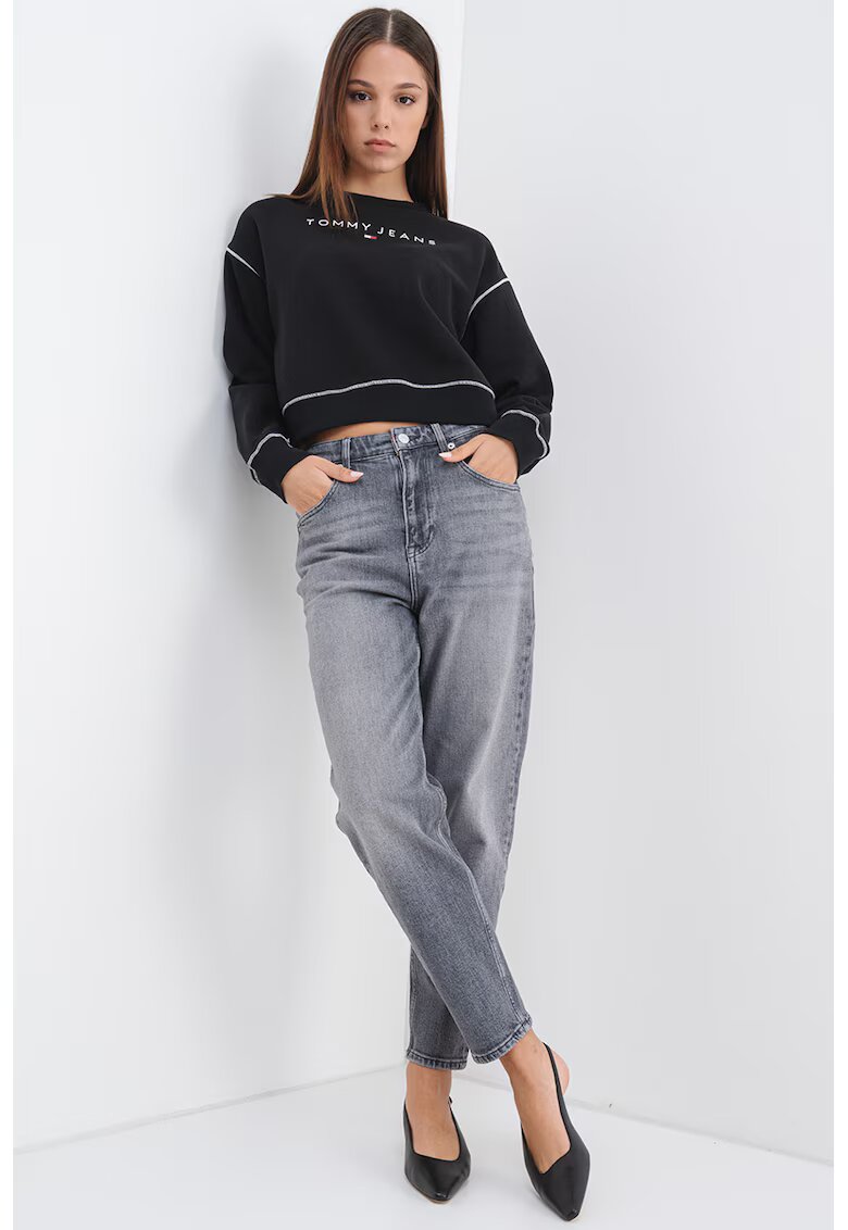 Tommy Jeans Bluza de trening crop lejera - Alb/Negru