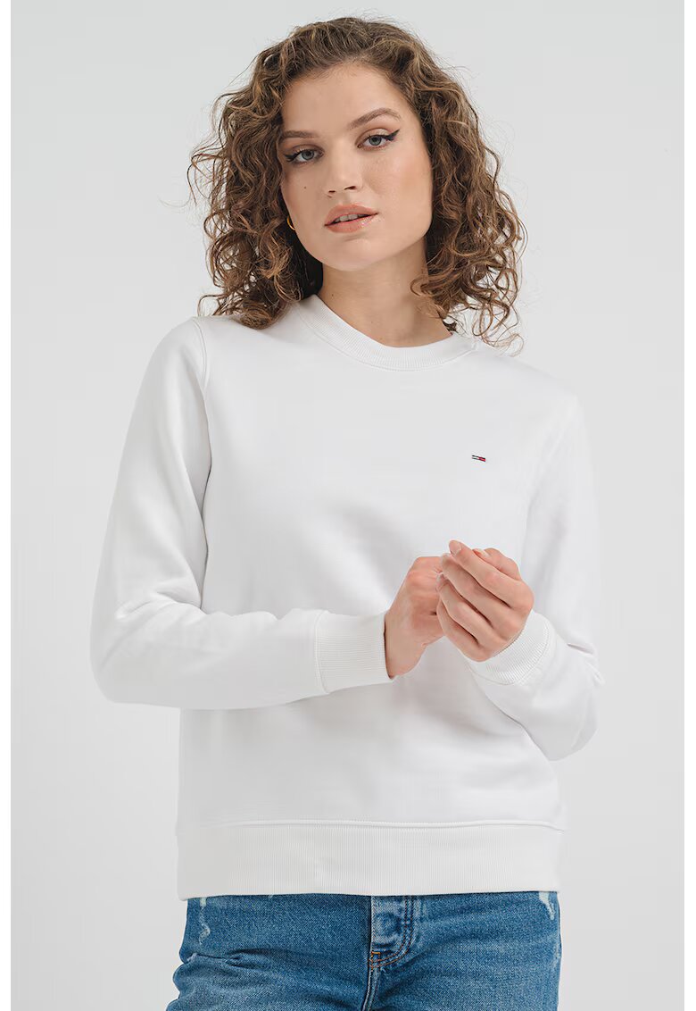 Tommy Jeans Bluza de trening cu decolteu la baza gatului - Alb optic