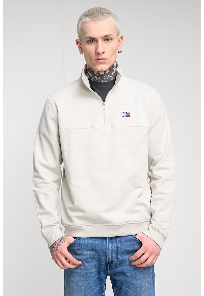 Tommy Jeans Bluza de trening cu fenta si fermoar - Crem