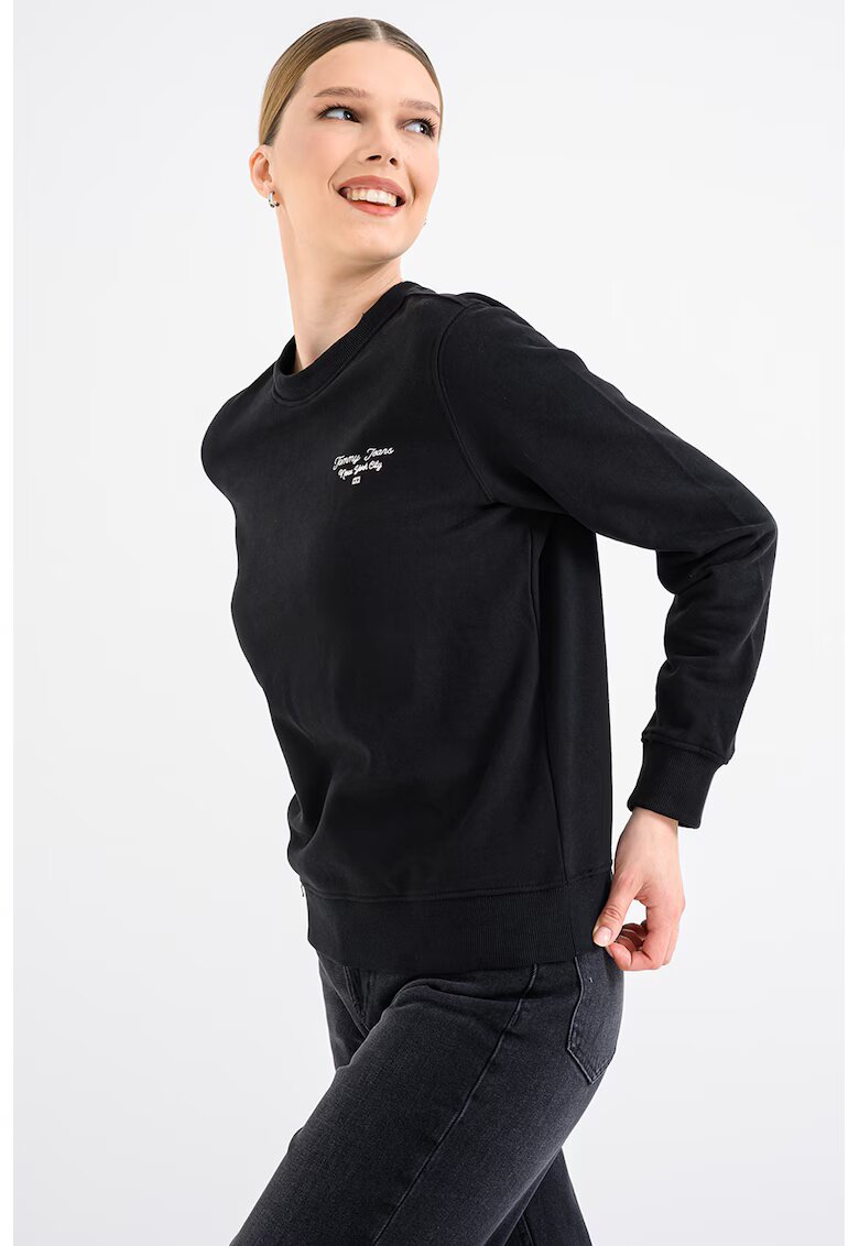 Tommy Jeans Bluza de trening din bumbac cu decolteu la baza gatului - Negru